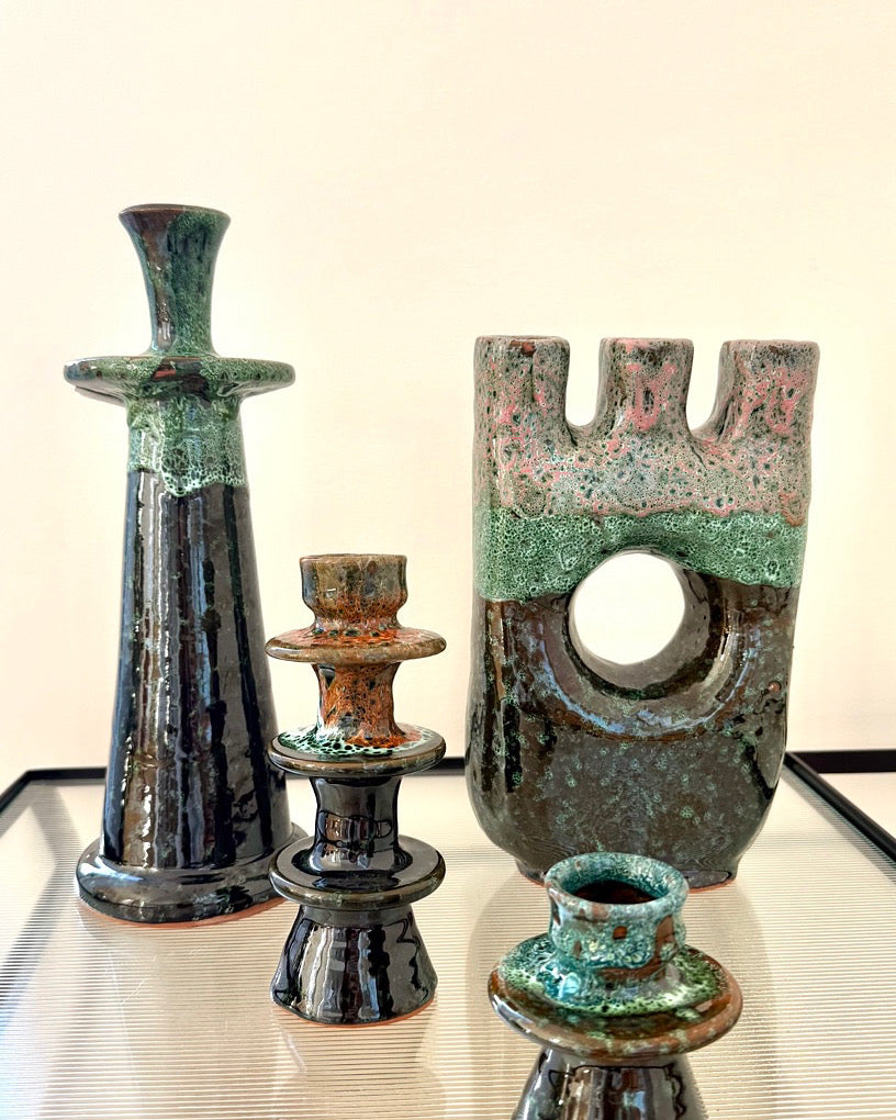 Marokkansk lysestage - 25 cm - grøn glasur