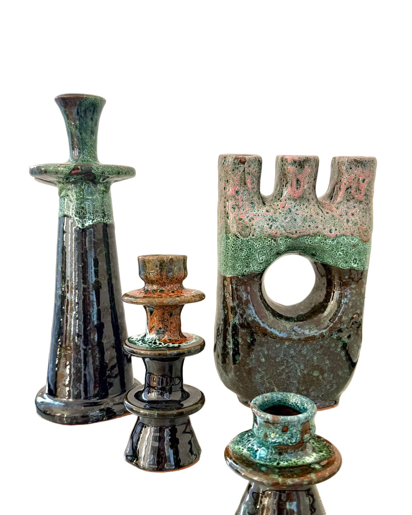 Grøn lysestage - 16,5 cm - marrokansk håndlavet